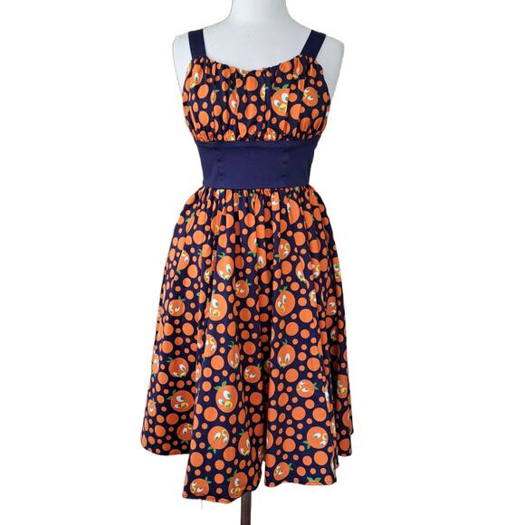 Disney Parks Dress Shop Orange Bird Dress Size Small Retro FIt & Flare - Picture 2 of 13